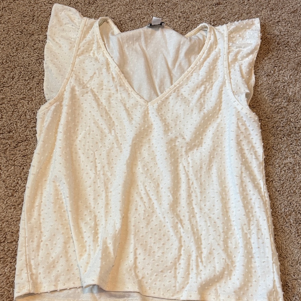 J. Crew Cream Textured Flutter Sleeve Blouse